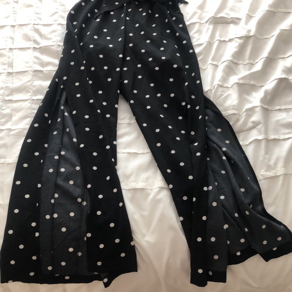 Black with White Polka-dot Jumpsuit with slids - Picture 3 of 7